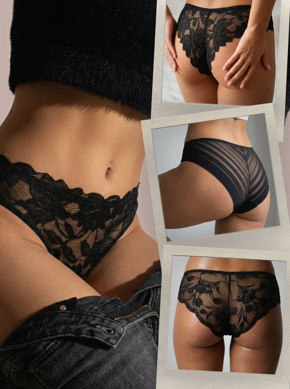 PantyLine Brief set 3 шт черные стринги вид сзади